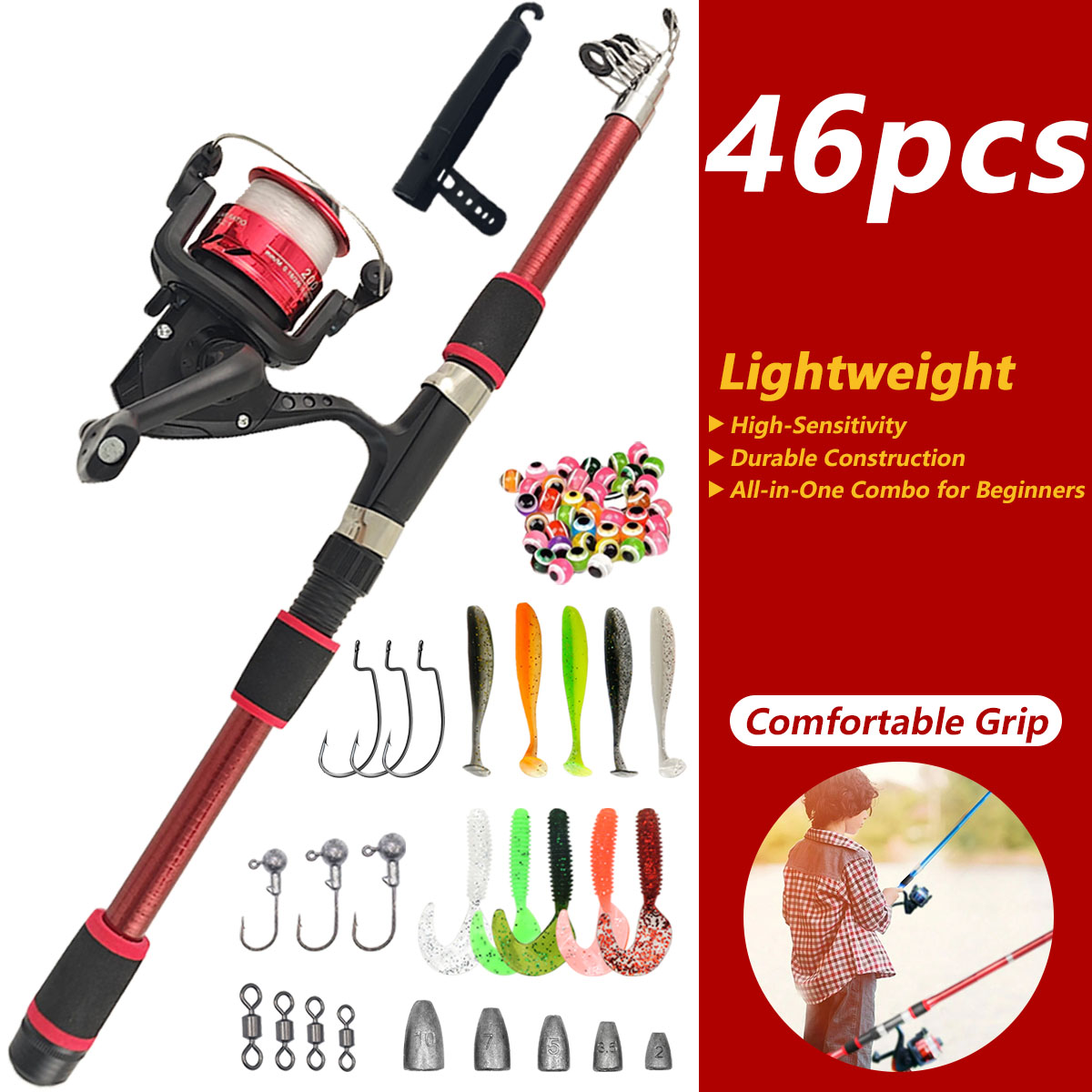 Freshwater Line - 46Pcs Telescopic Fishing Rod Reel Combo,