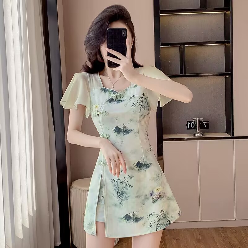 Fly Line - Summer Chinese Style Sweet Cheongsam Two-Piece