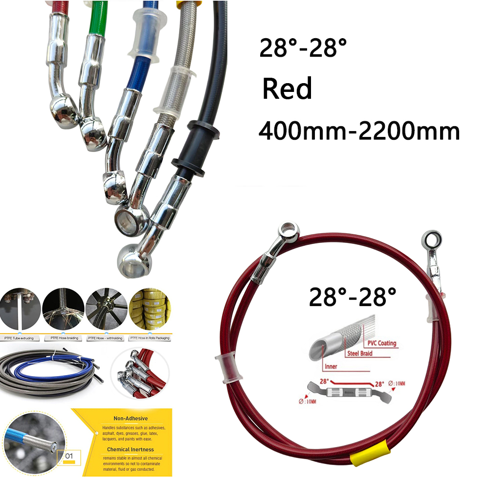 Braided Line - 28-28 Red Universal Motorcycle Hydraulic Brake